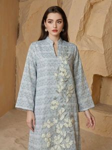 Nouvelle Robe Musulmane en Polyester à Motifs Floraux, Vêtement du Moyen-Orient, Jalabiya à Manches Longues, Longueur <span class=keywords><strong>Cheville</strong></span>, Robe Arabe - Product Image 6