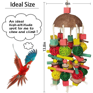 多色天然木块大鹦鹉咬玩具椰壳鸟咀嚼玩具 - Product Image 6