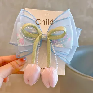 Nuevo diseño bordado flor niños niñas pelo lazo <span class=keywords><strong>Clips</strong></span> Bowknot cinta horquillas pasadores accesorios para el cabello - Product Image 6