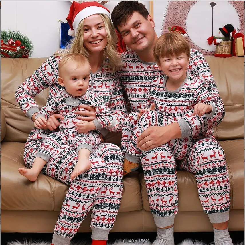 ชุดลำลอง2ชิ้นสำหรับครอบครัวชุดนอนสำหรับเทศกาลวันหยุดพ่อแม่เด็กคริสต์มาสชุดอยู่บ้าน
