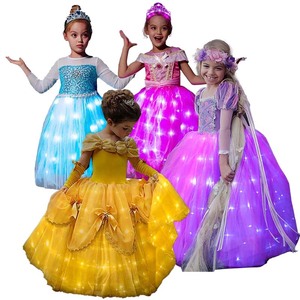 Blue Party <span class=keywords><strong>Elsa</strong></span> Snow Princess Light up à manches longues Costume de princesse enfants robe de princesse avec lumières LED HCGD-001 - Product Image 1