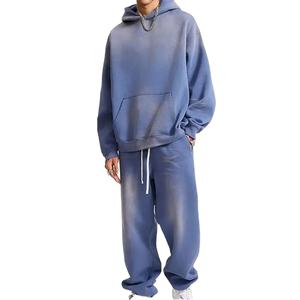 Survêtements à capuche pour homme personnalisés, hiver, surdimensionnés, épaules tombantes, délavage délavé au soleil, 100% coton molletonné - Product Image 1