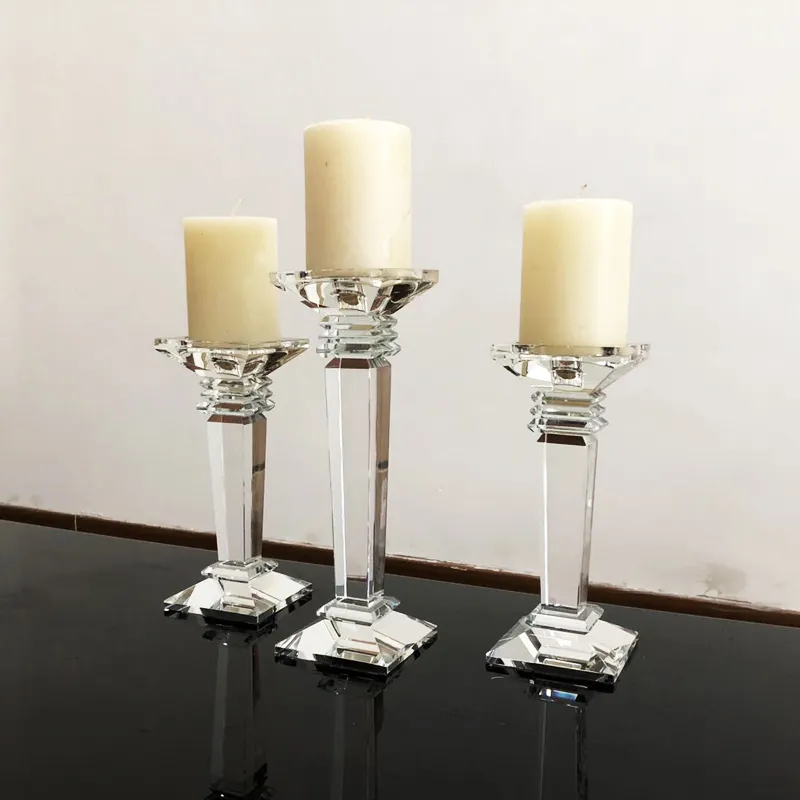 Ensemble de 3 bougeoirs en cristal avec des cristaux, set pour décoration de table, mariage, vente en gros