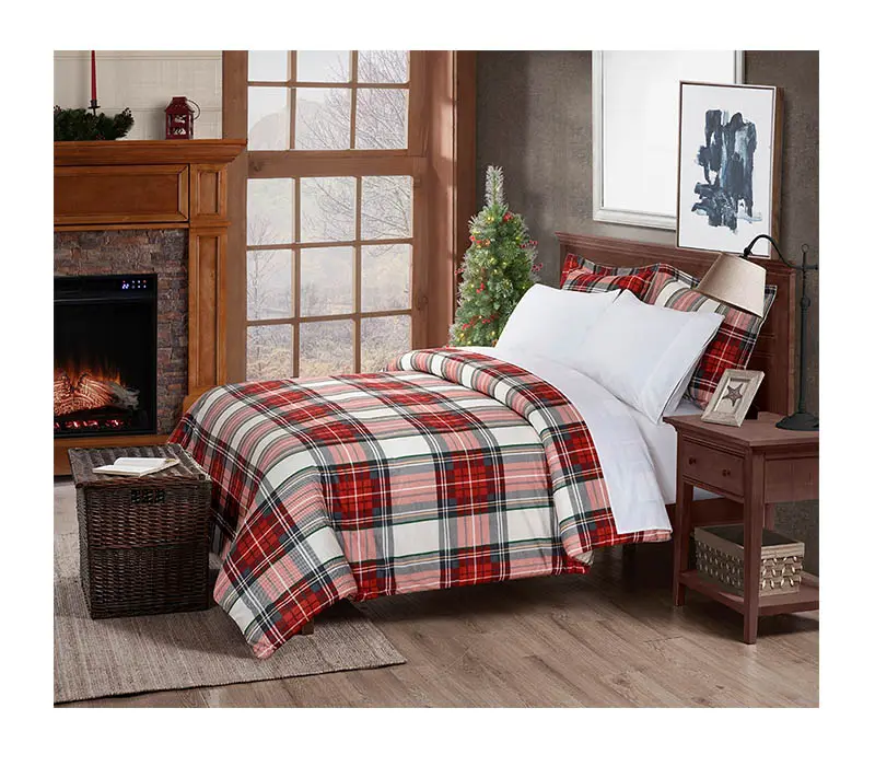 Soft Printed Fleece Flannel Plaid Winter Warm 3 pieces Queen Size Bedding Set Duvet Cover Set comforter cover set