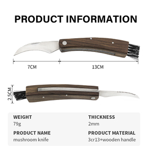 Outil professionnel pour la cueillette des champignons, couteau à truffes en bois, couteau à champignons pliable pour le camping avec brosse - Product Image 2