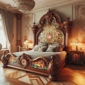 โครงเตียงไม้เนื้อแข็งสไตล์คลาสสิกอียิปต์ แกะสลักด้วยมือ หรูหรา ปรับระดับได้ ขนาดคิงไซส์ คุณภาพสูง สไตล์โบราณ ขนาดแคลิฟอร์เนียคิง - Product Image 2