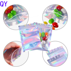 Q Y Custom Print Transparent Holographic Resealable Smell Proof Food Small Ziplock Plastic Packaging Mylar Hologram Bags - Product Image 3