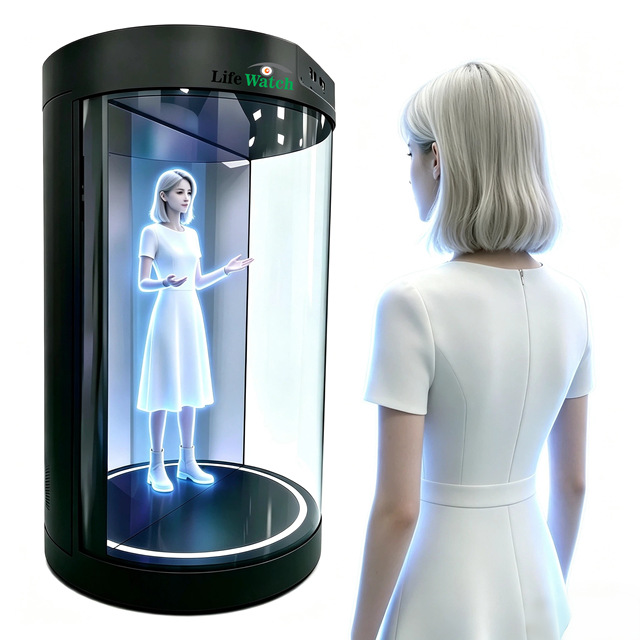75 Inch Holographic Cabin AI Virtual Digital Human 3D Voice Interaction Transparent Display Kiosk for Museum Lobby Exhibition