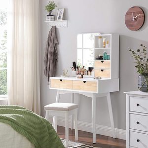 2022 beyaz Vanity seti ışıklı ayna, makyaj makyaj masası dokunmatik ekran karartma ile yatak odası için ayna - Product Image 2
