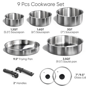 Juego de Utensilios de Cocina de Acero Inoxidable de Tres Capas, 6 Piezas, Apto para Horno y Lavavajillas, con Mango Desmontable - Product Image 2