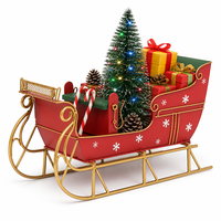 Boîte cadeau de Noël rouge en forme de traîneau, ornements en carton avec lumières LED pour la décoration de la maison pendant les fêtes de Noël