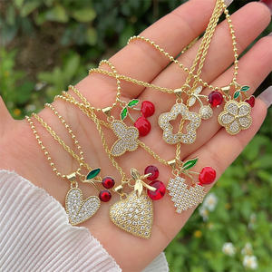 Çok tarzı bakır kaplama 18K altın tam elmas zirkon kalp şeklinde kelebek çiçek kiraz kombinasyonu orijinal yeni kolye - Product Image 1