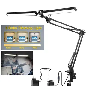 LED Desk Lamp Atualização Longo Metal Balanço Braço Desk Lamp com Braçadeira Eye-Caring Dimmable Arquiteto Task Lamp com 3 Modo de Cor