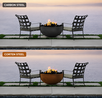 Brasero double usage en acier au carbone/corten - Fontaine d'eau et foyer extérieur pour aménagement paysager, terrasse et jardin zen (design bol rustique)