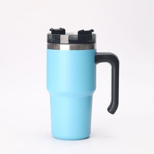 Gobelet de voyage isotherme sous vide 20oz 30oz avec poignée, couvercle en acier inoxydable, paille et base antidérapante, pour boissons froides - Product Image 3