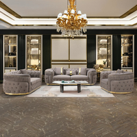 Juego de Sofás Chesterfield Reclinables Modulares de Estilo Europeo Moderno, 123 Piezas, Terciopelo Negro, Madera Aplicada, Muebles para Sala de Estar