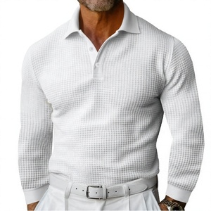Men's Long Sleeve Knitted <b>Polo</b> <b>Shirt</b> Solid <b>White</b> Breathable Smart Casual Style Regular Fit Cotton Fabric - Product Image 1