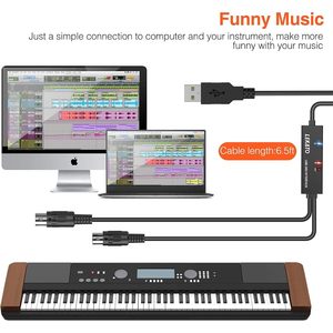 Câble d'interface USB MIDI Lekato de 6,5 pieds avec entrée/sortie pour clavier, synthétiseur et édition musicale - Product Image 5