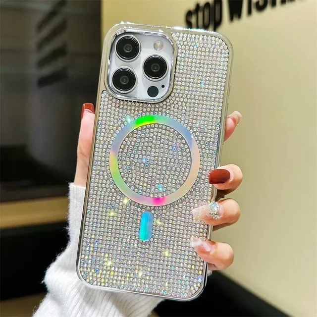 CHAOYIDIAN Plating Magnetic Diamond Glitter Bling Case for IPhone 16 14 11 12 13 15 Pro Max Rhinestones Charging Cover