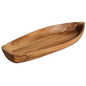 Plateau Lumina Lucky en bois d'acacia massif, forme de bateau, portable, écologique, pour servir des desserts, des fruits, des fruits de mer, ornement de maison - Product Image 1