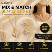 LUOYUNE Ensemble de bijoux en laiton plaqué or 18 carats avec pendentif trèfle à quatre feuilles et boucles d'oreilles en zircon cubique pour commande en gros en boutique