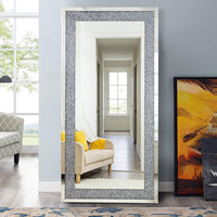 Miroir sur pied de luxe doré avec diamants broyés, pleine longueur, pour dressing, table de maquillage et décoration intérieure