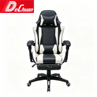 Chaise de jeu ergonomique multifonctionnelle en cuir PU avec repose-pieds rétractable, appui-tête réglable et soutien lombaire