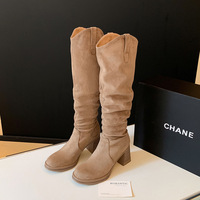 Bottes d'équitation d'hiver en cuir véritable à bout rond et tige haute