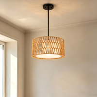 Lustre suspendu en forme de tambour en fer noir mat avec abat-jour en corde de papier tressé à la main pour salle à manger et salon