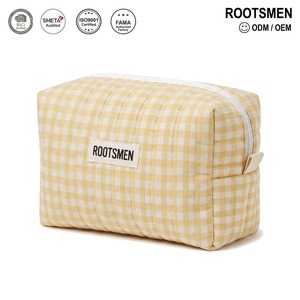 Pochette de voyage matelassée en polyester à motif Vichy, taille moyenne, avec fermeture éclair, sac de maquillage portable, impression de logo personnalisé, OEM ODM BSCI - Product Image 1