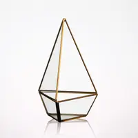 Tampa de vidro transparente de cobre de ouro, caixa de terrário de pirâmide