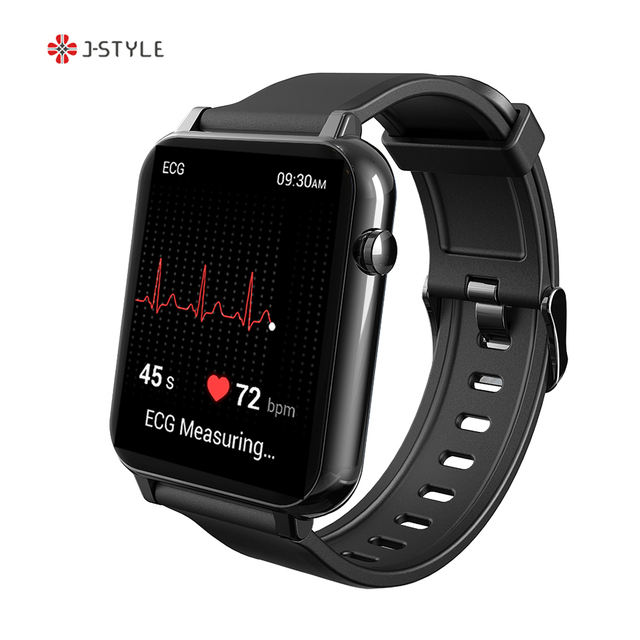 Jstyle 2113E Square Black Ecg Smart Watch with Amoled Display Blood Pressure and Heart Rate Monitor Smartwatch Wearable Device
