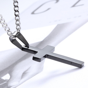 Colgante de Cruz de Acero Inoxidable de 35 mm, Diseño Liso, para Uso Diario, Incluye Cadena para Collar - Product Image 3