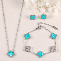 Conjunto de Joyería de 3 Piezas con Diseño de Pétalo Cuadrilátero Degradado de Moda, Collar, Pulsera y Pendientes de Acero de Titanio, Venta al por Mayor