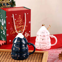 Mug en céramique de luxe léger grande capacité, forme originale sapin de Noël, avec bâtonnet mélangeur, emballage personnalisé festif, cadeau imprimé