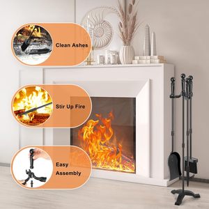 Ensemble d'outils de cheminée en fer, 4 pièces, 30 pouces, revêtement poudré, pour usage extérieur/intérieur, avec support et accessoires, emballage pour vente par correspondance - Product Image 4