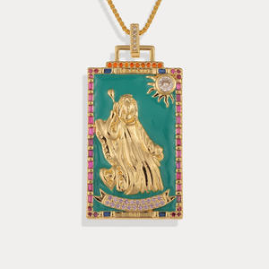 SSeeSY diseño personalizado vintage joyería latón plateado oro <span class=keywords><strong>real</strong></span> color circón goteo aceite tarot tarjeta colgante collar para mujer chica - Product Image 5
