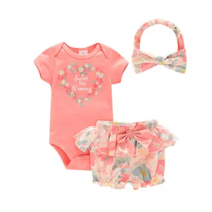 Baby romper Girl's Short Sleeve Triangle Ha+Skirt Shorts+Headgear Short sleeved baby cotton romper