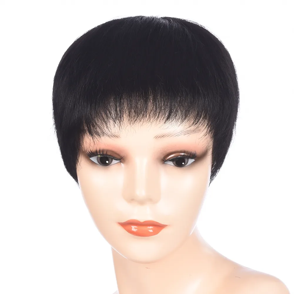 Mengyun Non кружевной короткий парик из натуральных волос Pixie цвета 1B для афроамериканских 100% париков для черных женщин