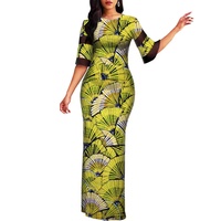 Gaun Maxi Bodycon Dashiki Ramah Lingkungan Berbahan Ankara dengan Motif Afrika, Lengan Pendek, Ukuran Besar, dan Bernapas untuk Wanita