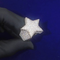 Bague en argent S925 plaqué or 18 carats avec croix et étoile, sertie de diamants Moissanite VVS, style Hip Hop, pour homme