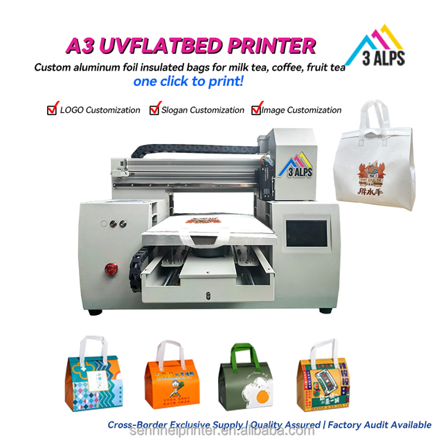 3ALPS  Custom Flatbed A3 UV Printer Acrylic Ceramic Metal UV Effect Printing Machine for Phone Case Digital Pen Handbag