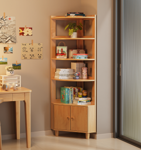 Bibliothèque d'angle moderne en bois avec 4 étagères et rangement pour le bureau à domicile et le salon - Product Image 2