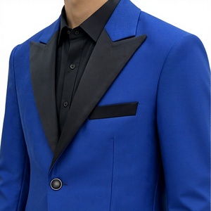 Veste de smoking bleu roi pour homme, simple boutonnage, revers cranté, bordure noire, tenue de cérémonie pour mariage, soirée, bal de promo, banquet - Product Image 2