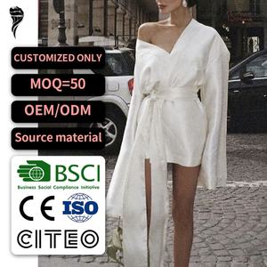 Vestido OEM de Alta Calidad con Cuello en V y Cinturón, Vestido Largo de Satén con Mangas Caídas, Vestidos Mini de Satén para Mujer - Product Image 1