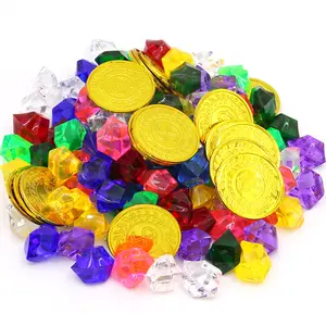 Vendita all'ingrosso monete petto-Commercio all'ingrosso della gemma acrilica della moneta dell'oro della caccia al tesoro del pirata del tesoro del diamante di cristallo del giocattolo della gemma dei bambini