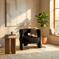 [Stock US] Fauteuil d'appoint moderne en velours noir incurvé, rembourré, avec pieds épais, pour salon, chambre, hôtel, salle de séjour