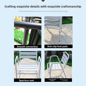 Ensemble table et chaises en alliage d'aluminium de style nordique minimaliste pour cafés, patios, jardins, terrasses ; résistant aux intempéries, personnalisable - Product Image 4