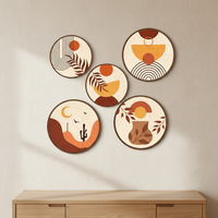 Décoration Murale Géométrique en Bois Art Déco, Motifs Feuille, Cactus, Lame, Oiseau, Couleurs Personnalisables, Multi-pièces, pour la Maison