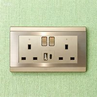 MGA Prises de sécurité Twin UK Socket avec interrupteur et indicateur & USB Type a & C PD 18W 304 Grade Acier inoxydable Argent Cuivre